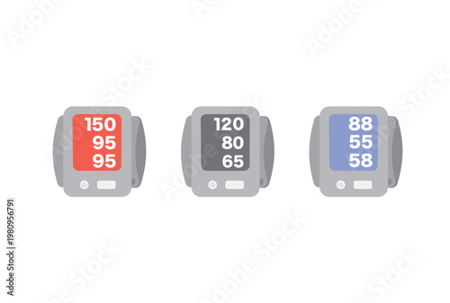 色々な数値が表示してある手首式血圧計のセット