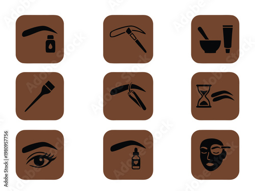Eyebrow Shaping and Beauty Icons Set.