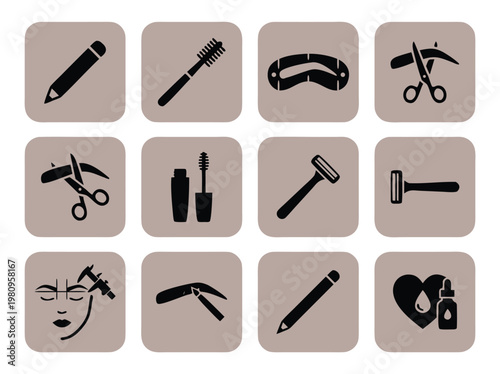 Eyebrow Shaping Tools Icons Set.