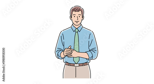 Man wearing blue shirt and tie.