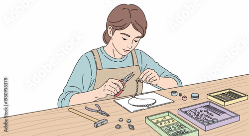 Woman working with jewelry making tools.