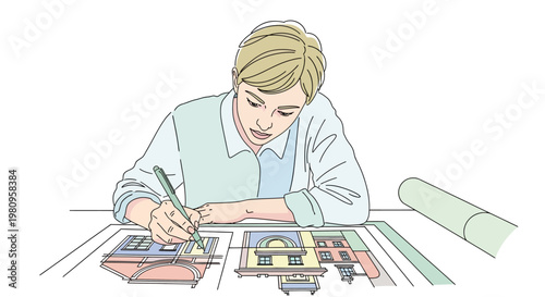 Woman creating artwork with colored pencils.