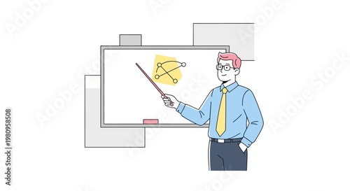 Businessman explaining on white board.
