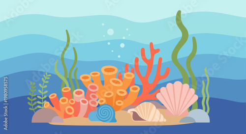 A calming and modern illustration of underwater flora evokes tranquility and represents growth, resilience, and a fresh perspective - ideal for market