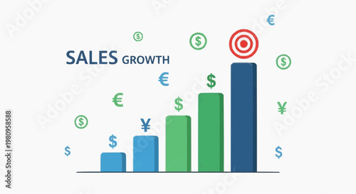 business graph with arrow Sales Growth Bar Chart Infographic Flat Vector Design