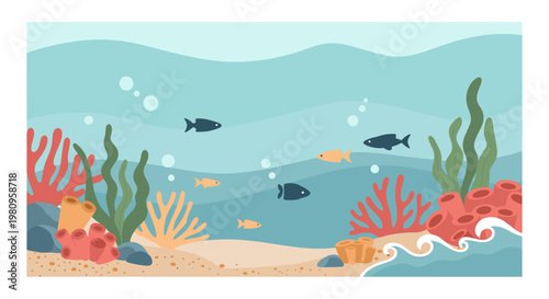 A vibrant, stylized coral reef illustration evokes tranquility and the beauty of marine ecosystems. Suitable for websites, blogs, or any project needi