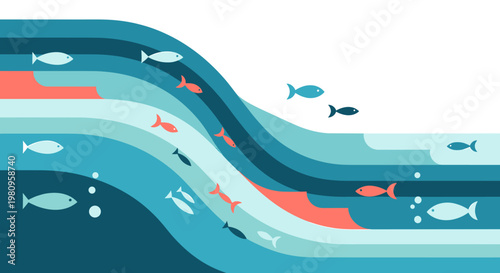 A serene and stylized image of fish swimming in deep blue water. Suitable for illustrating concepts of fluidity, movement, or a calm and focused minds