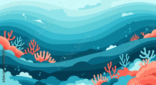 A vibrant, stylized ocean scene with a setting sun evokes a sense of tranquility and optimism, ideal for travel blogs or marketing materials focused o