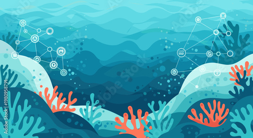 A calming, modern illustration evoking the tranquility of the ocean. Ideal for website design, social media, or marketing materials needing a serene, 