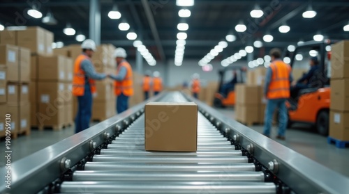 Movimiento inicial de la cinta transportadora con una sola caja, flujo logístico
