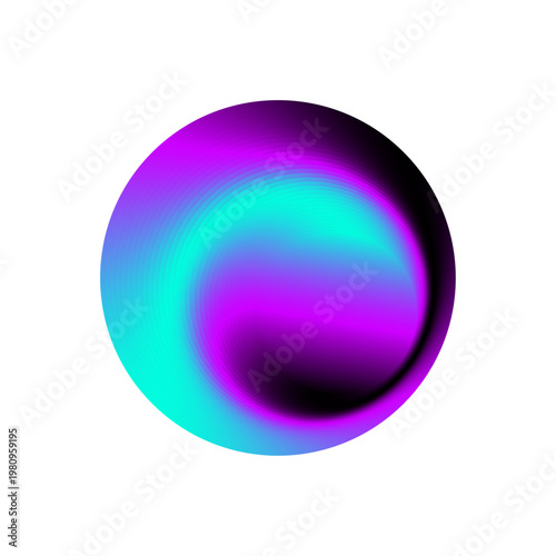 Abstract neon gradient sphere with purple and cyan glow on white background, modern minimal 3D style. vector design.