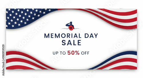 Patriotic Memorial Day sale banner with soldier silhouette graphic