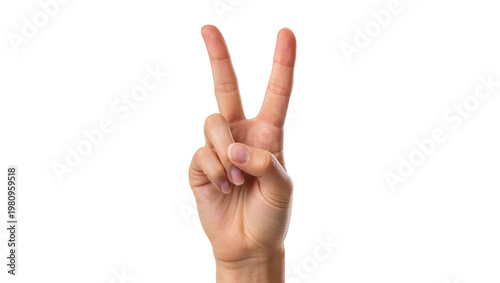 Fotografie Isolated human hand making peace V-sign gesture showing victory or number two concept