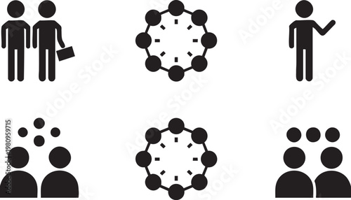 Professional Social Network and Team Collaboration Silhouette Icon Set