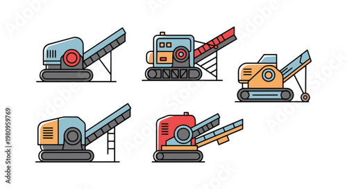 Ore Crusher Line art vector abstract colorful shapes illustration