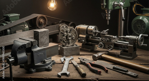 Mechanical workshop with tools and machinery equipment.