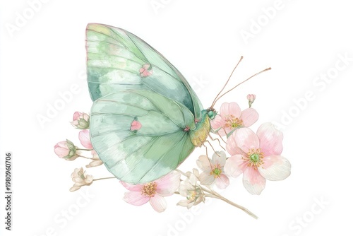 Delicate butterfly on blossoms.