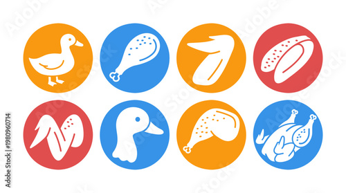 Duck Poultry Meat Parts Glyph Icon Set