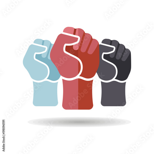 Three clenched fists raised in protest vector icon