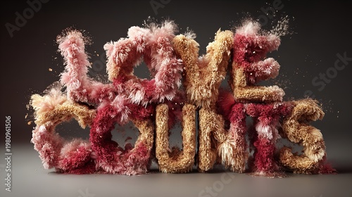 Abstract illustration of the word 'crumbs' formed with colorful, fluffy textures.