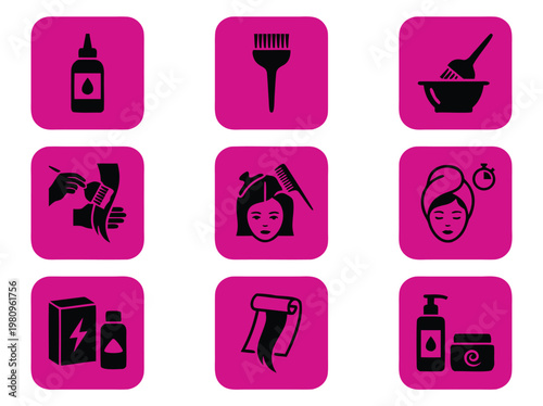 Hair Dyeing and Beauty Treatment Icons.