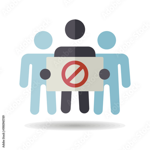 Crowd of people with placard with forbidden sign