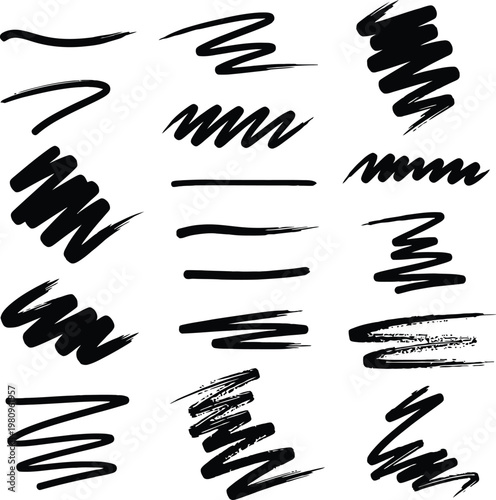 Tableau sur toile Assorted black ink brush strokes and scribbled lines with brush stroke
