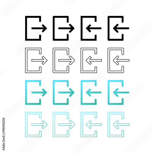 Set of logout icons designed for user interfaces, featuring clear and intuitive symbols for signing out of accounts. Ideal for UI/UX design, dashboards, and digital products.