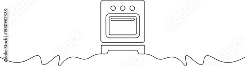 A simple line drawing of an oven sitting on wavy ground