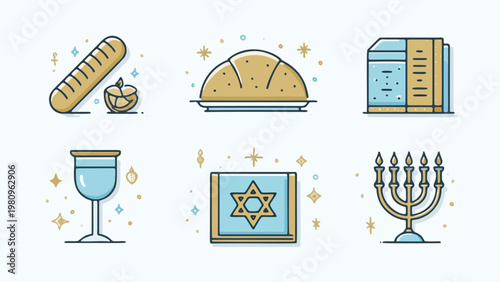 set of 6 jewish passover pesach celebration icons vector