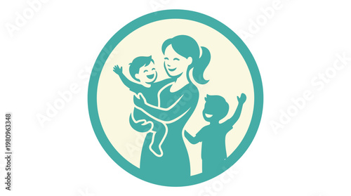 Joyful Moments: A heartwarming illustration depicts a mother's embrace, cradling her baby with one arm while her other child excitedly raises his arms in glee.