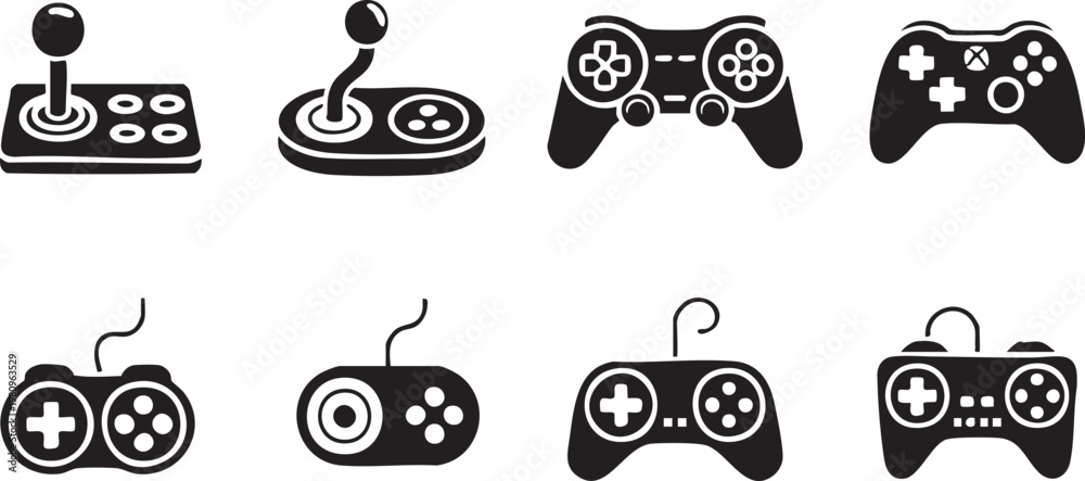Fototapeta premium controller set flat icons joystick pad retro wired vector