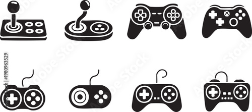 controller set flat icons joystick pad retro wired vector