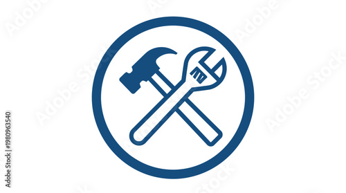 Symbol of the Craft: A minimalist emblem of a hammer and wrench, the quintessential tools of the trade, arranged in a symbolic cross, enclosed within a bold, circular frame.