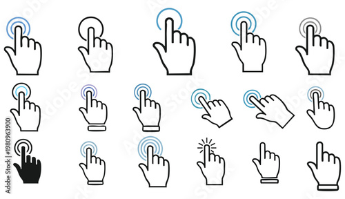 Hand cursor icon. Hand click icon set. Pointer sign and symbol. Vector illustration.