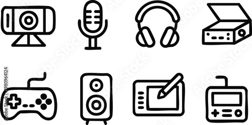 technology icons gaming controller headset webcam microphone laptop