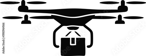 drone uav silhouette carrying parcel box with label vector