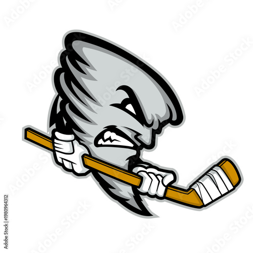 Angry Tornado Mascot Character Playing Ice Hockey Sport