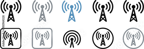 wifi icon set vector signal antenna broadcast connectivity symbols