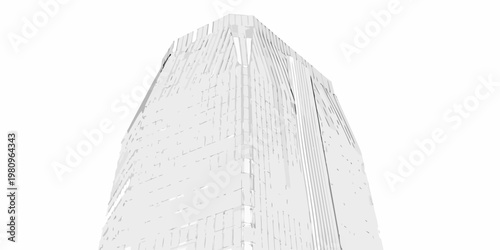 Abstract architectural rendering of a tall slender futuristic skyscraper