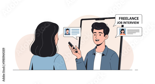 Online Freelance Job Interview via Video Call on Smartphone