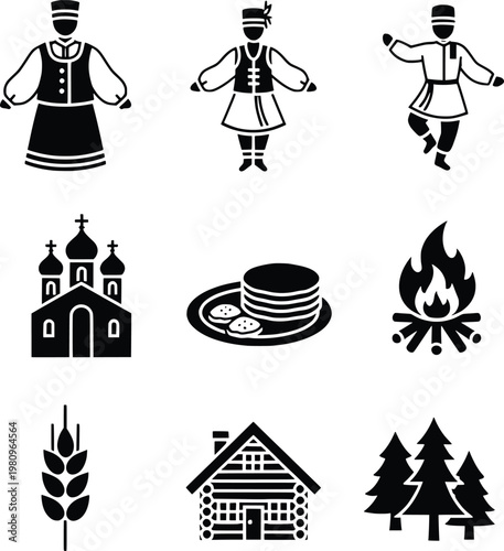 Traditional Belarus and Slavic Culture Glyph Icon Set