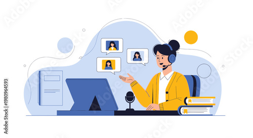 Online Learning and Remote Communication: Woman Teaching via Video Conference