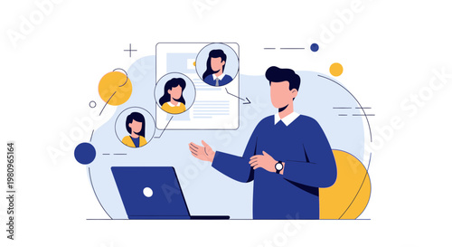 Online meeting with colleagues, remote work, video conference, team communication