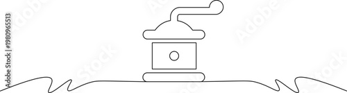 A minimalist line drawing of a coffee grinder on a flat surface