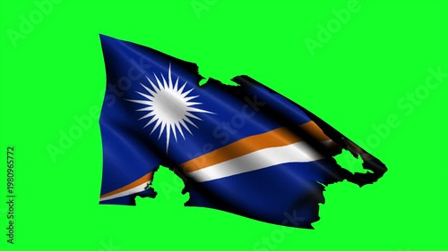 MARSHALL ISLANDS Torn Flag Waving, Burned Distressed MARSHALL ISLANDS Flag Animation Video with Alpha Mask
