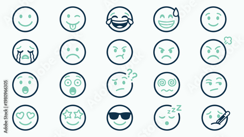 Minimalist Facial Expression Emoji Icon Collection