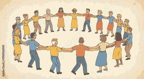 senior adults dancing in circle holding hands
