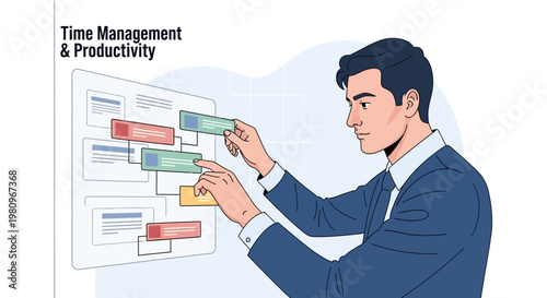 Business man planning time management and productivity on a board