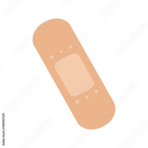 Single adhesive bandage to protect minor wound is displayed on white background